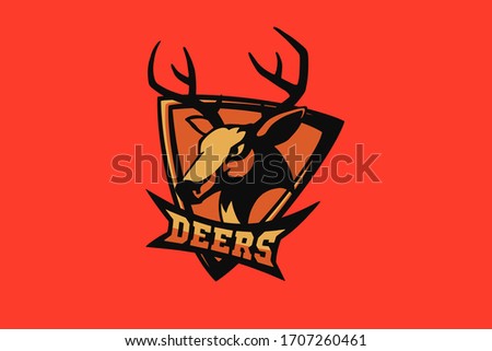 Hand drawn sport team mascot logo design. T-shirt print illustration. Deer.