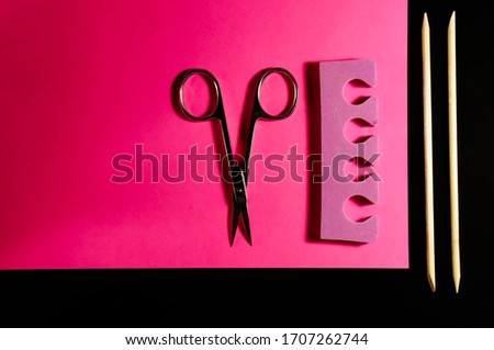 A set of tools for manicure and pedicure in color. Nail Care Tool Beauty Concept