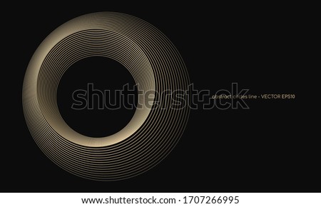 abstract circles lines pattern round frame gold color isolated on black background. Vector illustration in concept luxury, modern, 