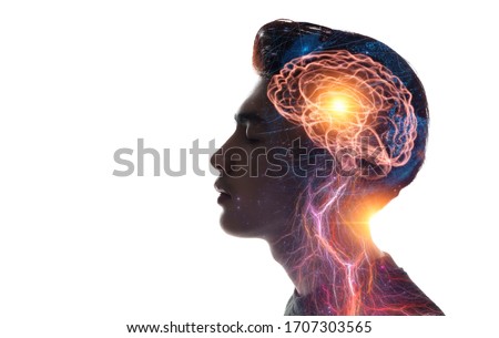 Human head and brain.Deep learning , Machine learning and artificial intelligence , AI Technology, thinking concept. Royalty-Free Stock Photo #1707303565