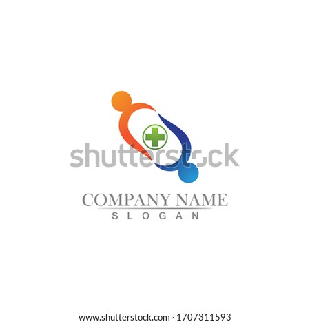 hospital logo and care logo health people icon vector design