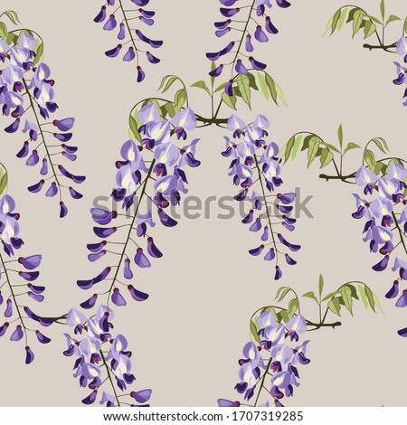 Beautiful seamless floral summer pattern background with japanese exotic flowers, wisteria. Perfect for wallpapers, web page backgrounds, surface textures, textile. Vintage motives.