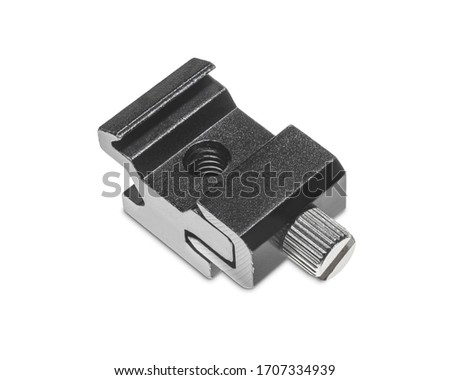 Hot Shoe Cold Shoe Flash Holder Bracket. Hotshoe Coldshoe for Off Camera Flash Photography Photographic Hot Shoe for Studio Speedlights Clipping Work Path included in JPEG Isolated on white Background