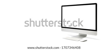 computer display with blank white screen isolated on white background