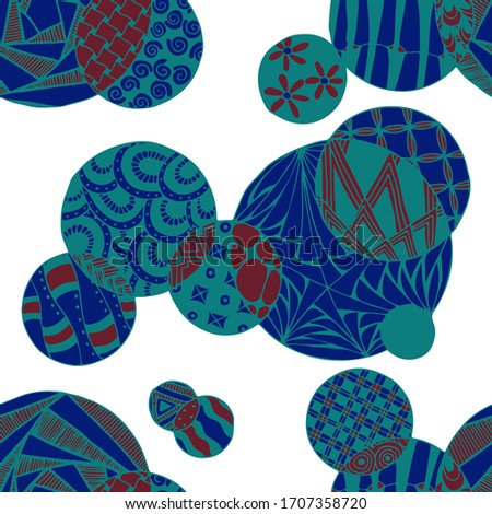 Doodled Circles. Seamless Background with Ornate Elements for Underwear Wallpaper Tablecloth. Black and White Vector Rapport in Modern Colors. Colorful Christmas Decoration. Seamless Doodled Circles.