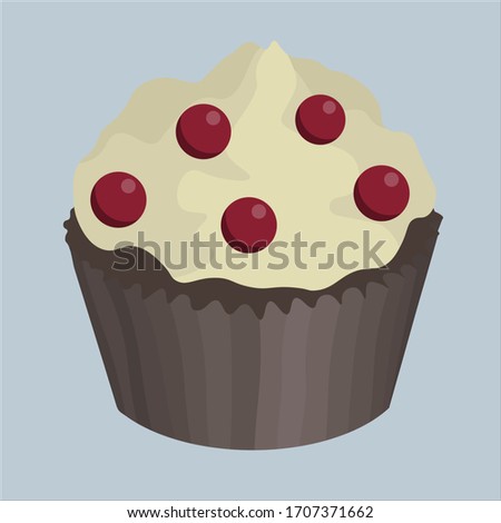 Cute cupcake illustration Beautiful vector icon Colorful muffin blue chocolate brown red berries Ideal for stickers, background, web, blog, print, cards clip art