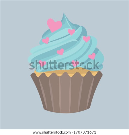 Cute cupcake illustration Beautiful vector icon Colorful muffin blue pink brown Ideal for stickers, background, web, blog, print, cards clip art 