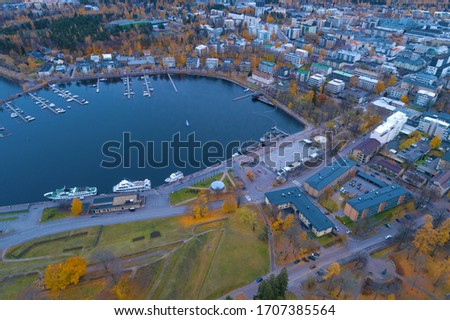Aerial view of the city harbor of Lappeenranta on a October day (aerial photography). Finland