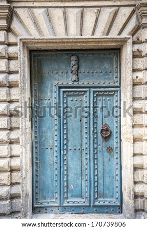 Pezenas (Herault, Languedoc-Roussillon, France), medieval city: blue door