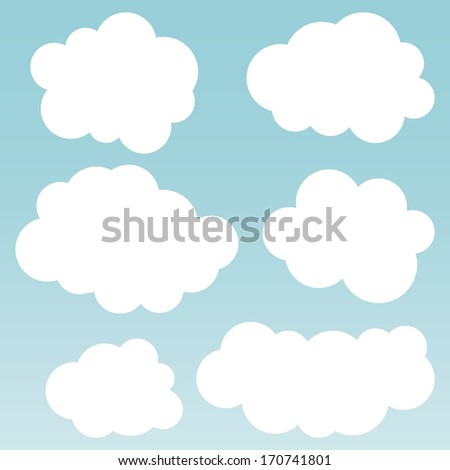 Cartoon white clouds on blue sky for design.