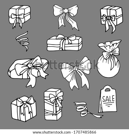 Set of gift packages and boxes on a gray background