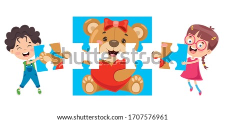 Kid Playing Colorful Jigsaw Puzzle