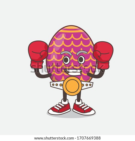 An illustration of Easter Egg cartoon mascot character in sporty boxing style