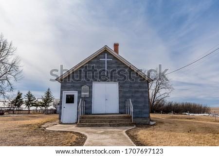 The abandoned Shamrock United Church in Shamrock, Saskatchewan, Canada Royalty-Free Stock Photo #1707697123