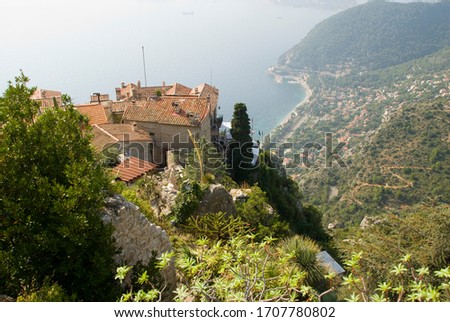 View over houses of Eze above Côte d'Azur in France