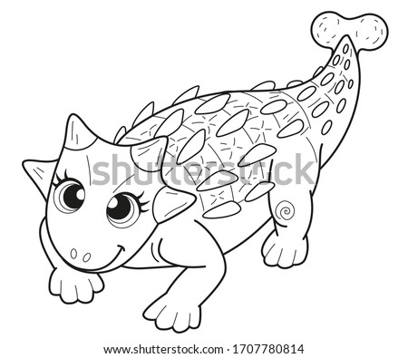 Coloring book for children baby Ankylosaurus, vector illustration, isolated on a white background, with a fun, cute character- a small dinosaur. For children's creativity , coloring by small children.