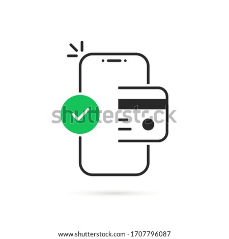thin line easy contactless payment icon. concept of global marketing or e-commerce checkmark sign and paypass method without contact. flat trend modern outline logo graphic design isolated on white Royalty-Free Stock Photo #1707796087
