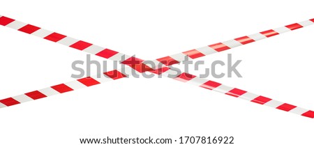 Red and white lines of barrier tape, protects for no entry, isolated on white background Royalty-Free Stock Photo #1707816922