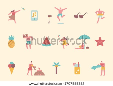 People on vacation at the beach. Small and simple icon. flat design style minimal vector illustration.