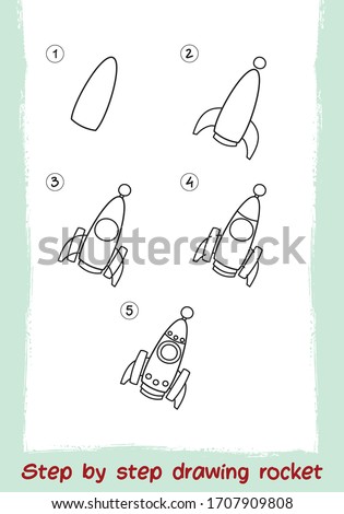 Step By Step Drawing Vehicle. Easy To Drawing Rocket For Children. Transportation Cartoon