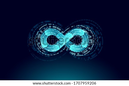 Devops software development operations infinity symbol. Programmer administration system life cycle quality. Coding building testing release monitoring. Online freelance vector illustration Royalty-Free Stock Photo #1707959206