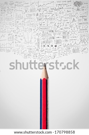 Coloured pencil close-up with sketchy diagrams