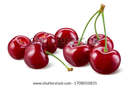 Cherry isolated. Cherries on white background. Sour cherry on white. Cherri with clipping path. Full depth of field. Royalty-Free Stock Photo #1708050835
