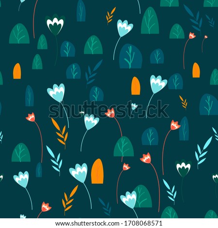 Bright floral pattern with exotic flowers in vector. Abstract Seamless colorful background with leaves and flowers. For wallpaper, wrapping paper, textile, fabric, scrapbooking.