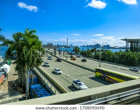Downtown Miami cityscape view at Port Miami