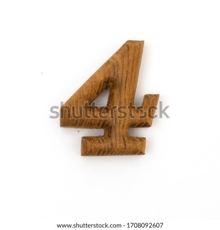 wood number four on white background
