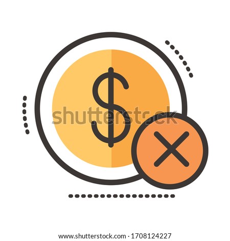 coin dollar with x symbol line and fill style vector illustration design
