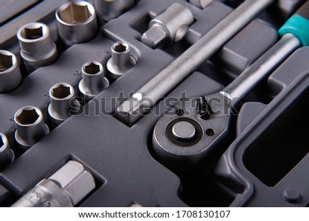 Set of wrenches in a suitcase, closeup