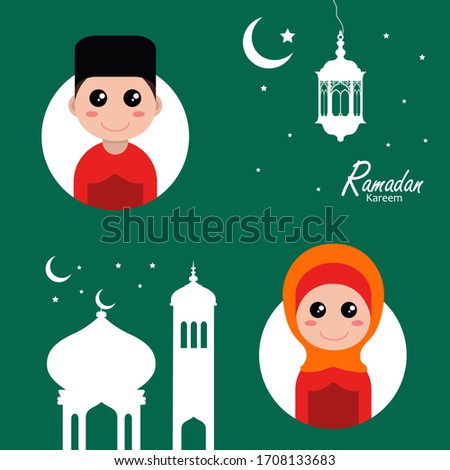 flat illustration ramadan background with ramadan kareem character design