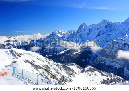 View of Eiger and Mönch from Schilthorn. Bernese Alps of Switzerland, Europe.