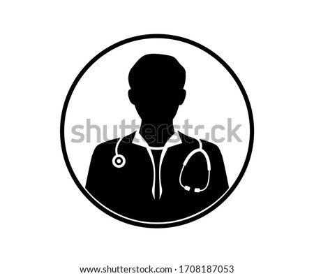 Male Doctor Icon in a circular frame. Male Health Care Physician With Stethoscope Vector illustration