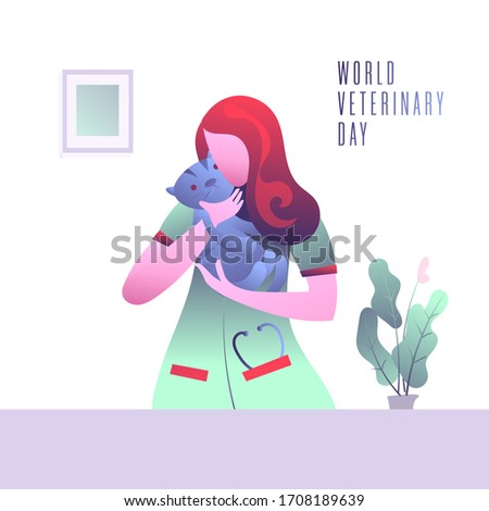 veterinary doctor holding a pet vector illustration