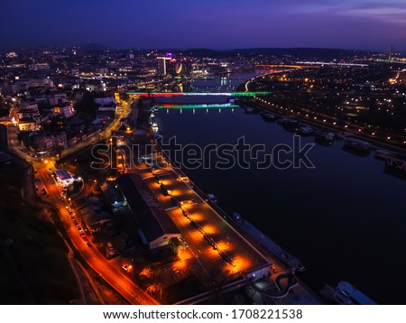 Drone night view of Belgrade. View from air on Belgrade. Night photo of Belgrade