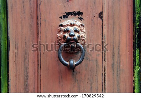 doorknob lion head on an old door