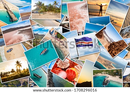 Stack pile of Cape Verde landscape photo collage montage , Santiago, Sal, Boavista, Sao vicente Royalty-Free Stock Photo #1708296016