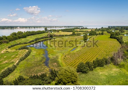 Aerial view of rural farmlands along the St. Lawrence River