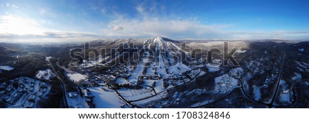 Mount Snow, Vermont. Drone picture.
Height: 1640 ft. This picture was taken out of the resort area at 8:00am.
