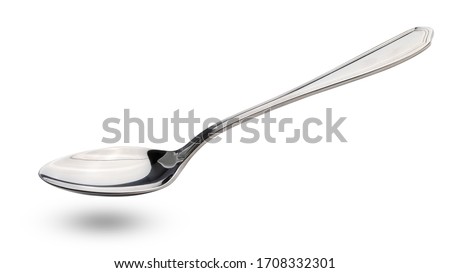 Silver spoon photo stacking side view  isolated on white background. This has clipping path. Royalty-Free Stock Photo #1708332301