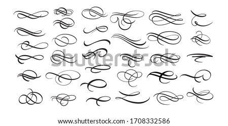 Flourish calligraphy cursive swirl set. Simple swash element vector. Vintage curls.