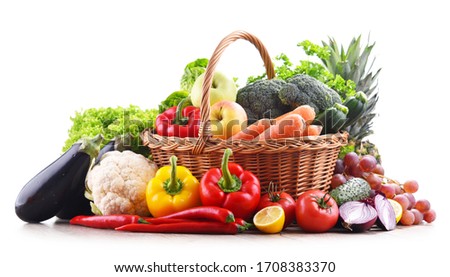 Composition with assorted organic vegetables and fruits. Royalty-Free Stock Photo #1708383370