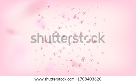 Nice Sakura Blossom Isolated Vector. Realistic Showering 3d Petals Wedding Texture. Japanese Oriental Flowers Illustration. Valentine, Mother's Day Beautiful Nice Sakura Blossom Isolated on Rose