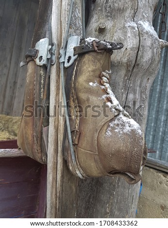 Polish Tatra Mountains - Old spring ski bindings and leather ski boots