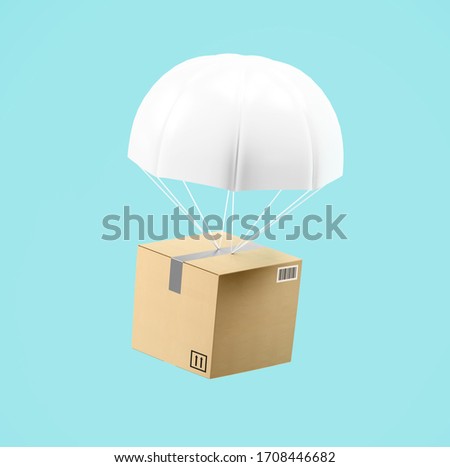 Express delivery box with parachute transportation background concept. Royalty-Free Stock Photo #1708446682