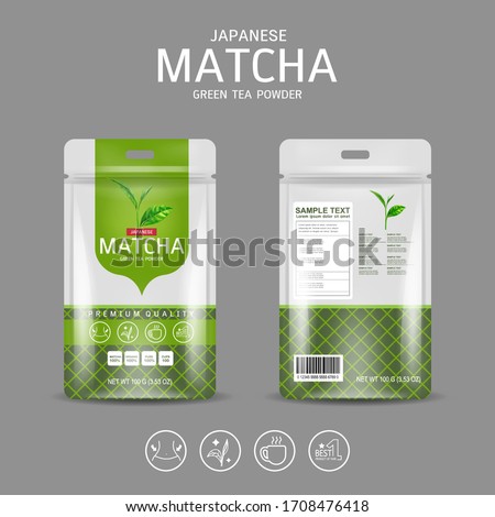 Matcha Green Tea Powder Packaging Label Vector Template for Products. Royalty-Free Stock Photo #1708476418