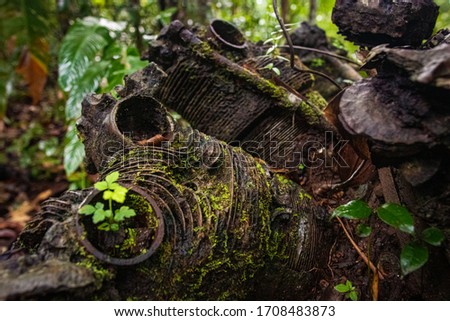 An ancient old engine found in the jungle.