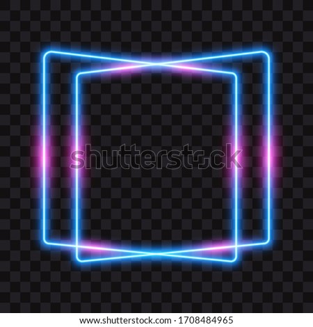 Neon border, blue and pink frame on transparent background, vector illustration.